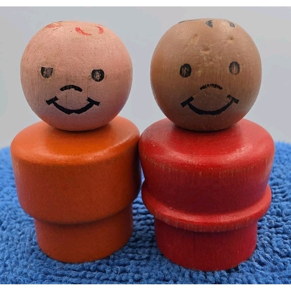 Vintage Fisher-Price Little People Lot of 2 wood body Boy figures 70s